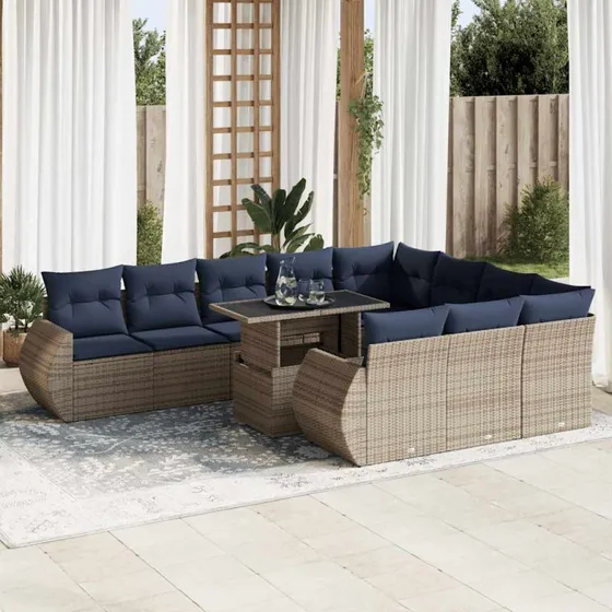 vidaXL 11-deles loungesæt med hynder i polyrattan, grå