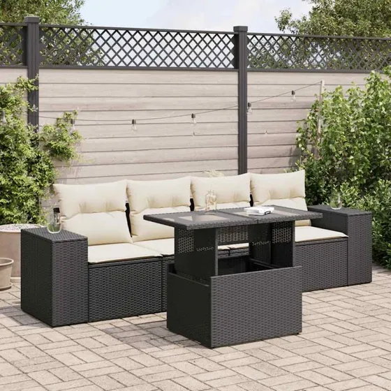 vidaXL 5-delssofasæt med hynder, polyrattan, sort