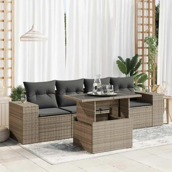 vidaXL 5-delssofasæt med hynder polyrattan grå