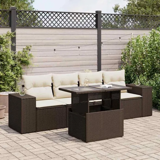 vidaXL 5-delssofasæt med hynder, polyrattan brun
