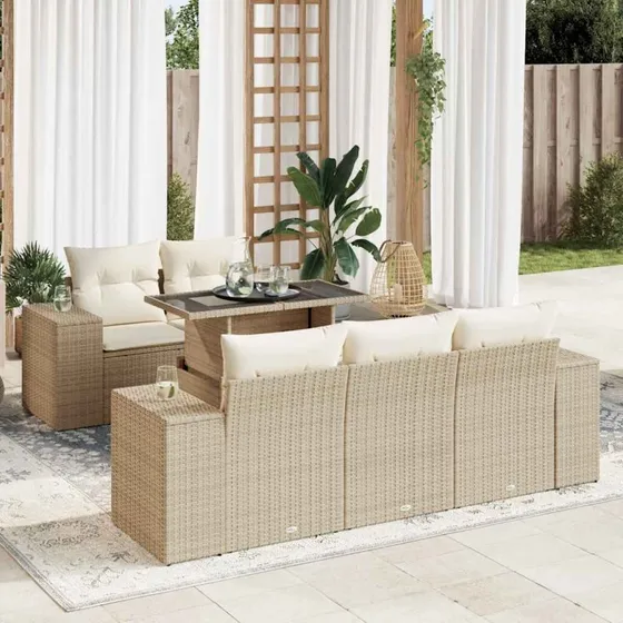 vidaXL 6-delssofasæt med hynder polyrattan beige