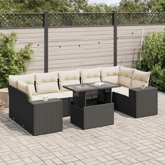 vidaXL 8-delssofasæt med hynder, polyrattan sort