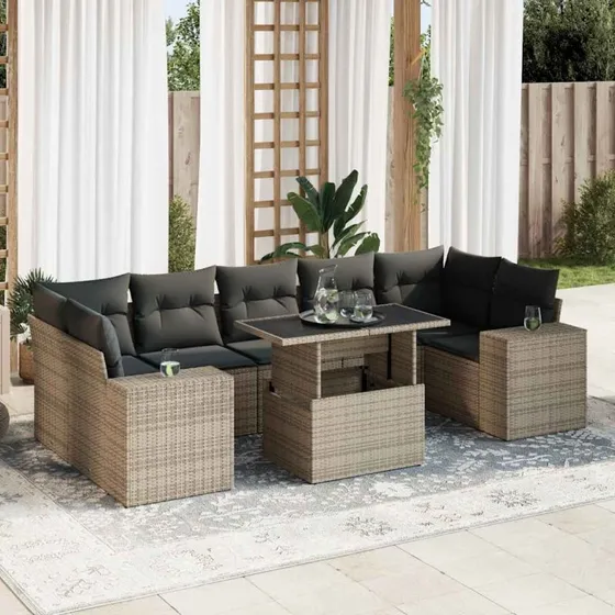vidaXL 8-delssofasæt med hynder, polyrattan grå