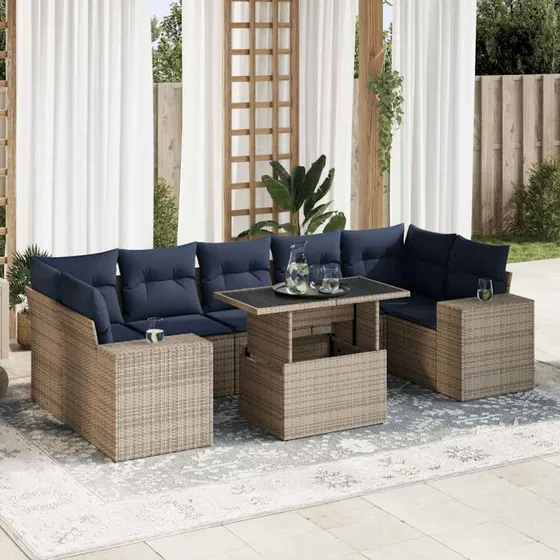 vidaXL 8-deles havesofasæt med hynder i polyrattan og akacietræ, grå