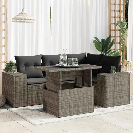 vidaXL 5-delssofasæt med hynder polyrattan grå
