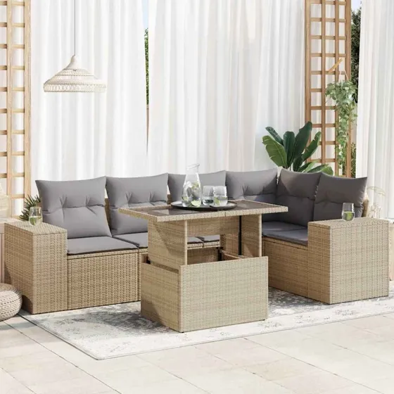 vidaXL 6-delssofasæt med hynder polyrattan beige