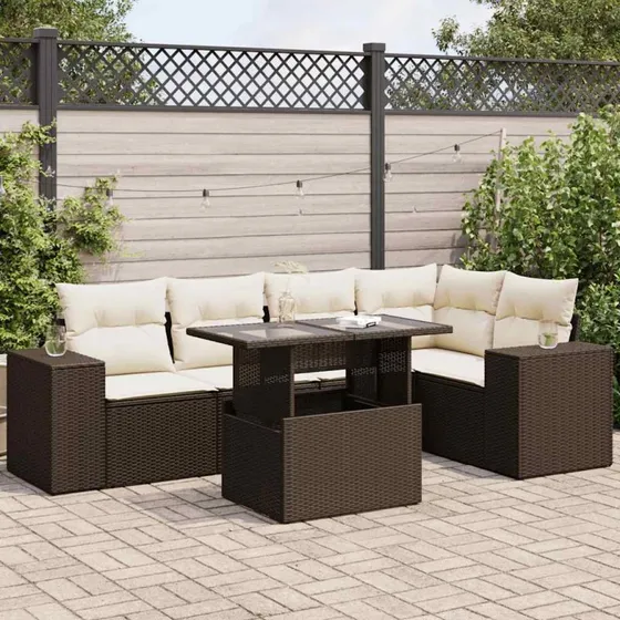 vidaXL 6-delssofasæt med hynder polyrattan brun