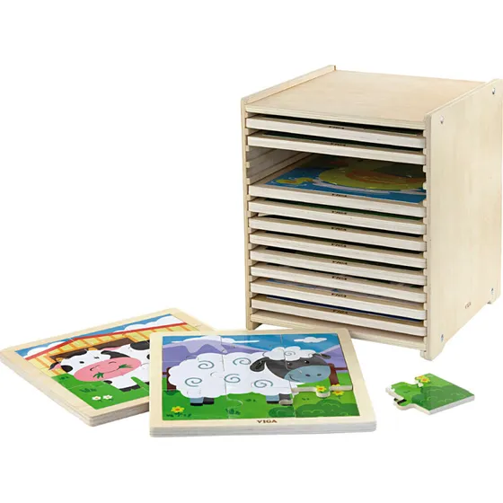 VIGA puslespilsreol med 12 puslespil, 23x27,5x23,5 cm (12x9 brikker)