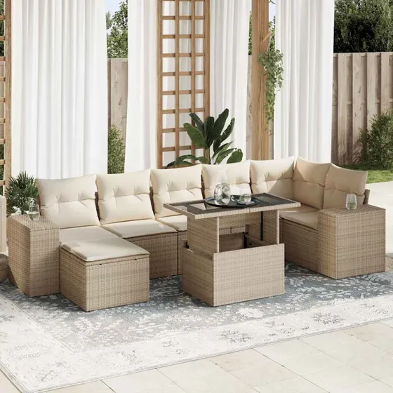 vidaXL 8-delssofasæt med hynder, polyrattan beige