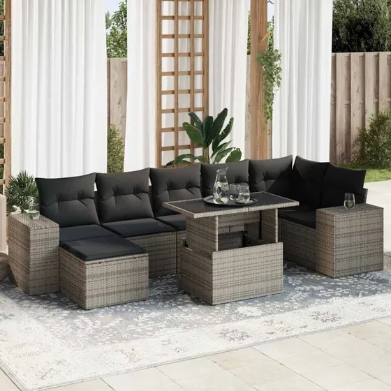 vidaXL 8-delssofasæt med hynder, polyrattan grå