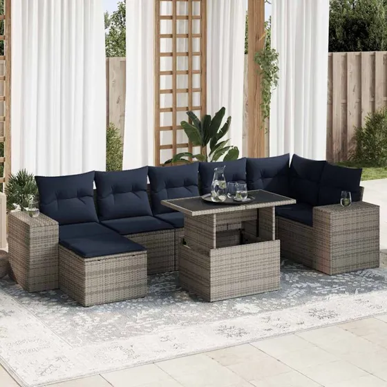 vidaXL 8-deles havesofasæt med hynder i grå polyrattan og akacietræ