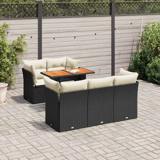 vidaXL 6-delssofasæt med hynder, polyrattan sort