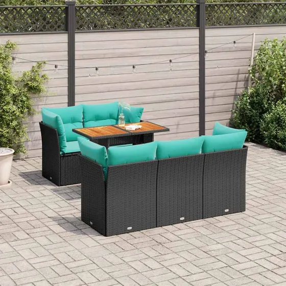 vidaXL 6-delssofasæt med hynder, polyrattan sort