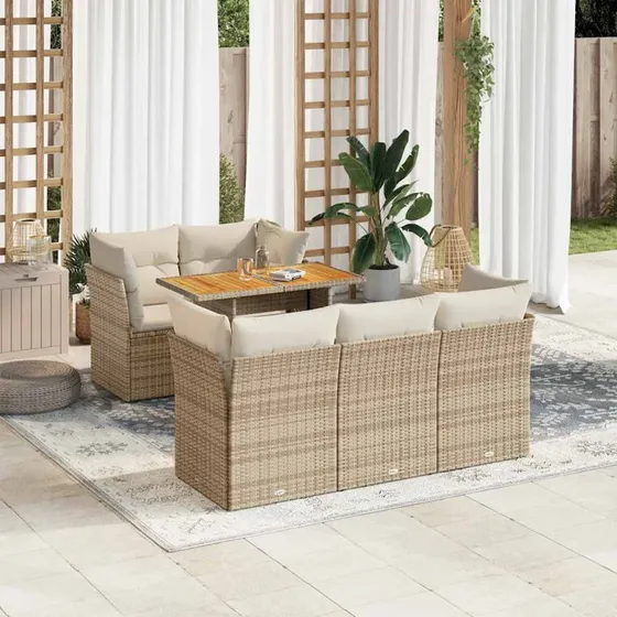 vidaXL 6-delssofasæt med hynder, polyrattan, beige