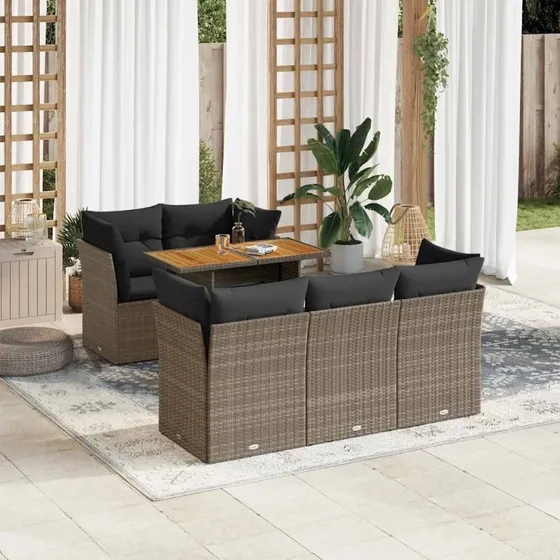 vidaXL 6-deles havesofasæt med hynder i grå polyrattan