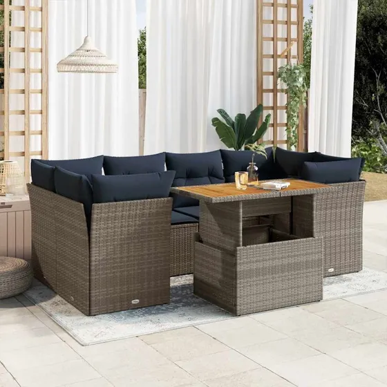 vidaXL 7-delsofesæt med hynder i polyrattan grå