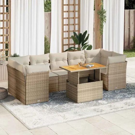 vidaXL 8-delssofasæt med hynder, polyrattan beige