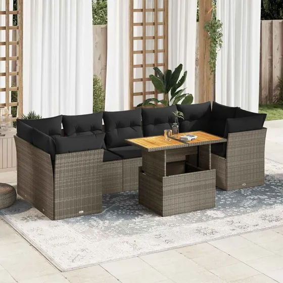 vidaXL 8-deles havesofasæt med hynder i polyrattan grå