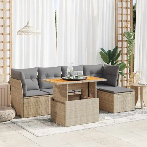 vidaXL 6-delers polyrattan sofasæt med hynder, beige