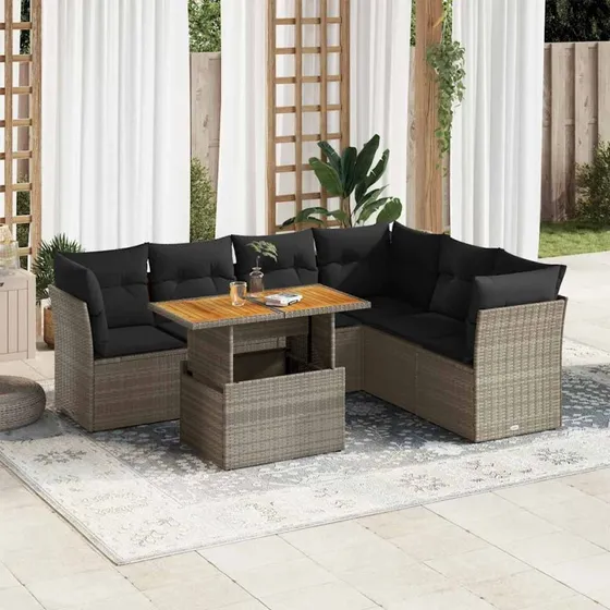 vidaXL 7-deles havesofa med hynder i polyrattan grå