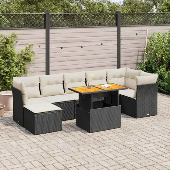 vidaXL 8-delssofasæt med hynder, polyrattan sort