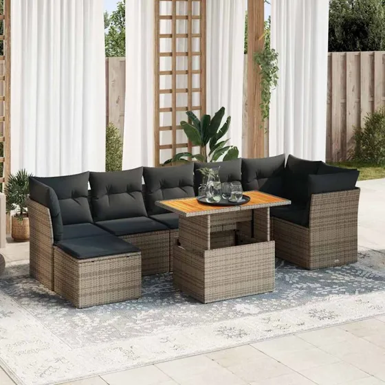 vidaXL 8-delssofasæt med hynder i polyrattan grå