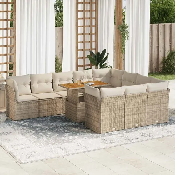vidaXL 11-delssofasæt med hynder, polyrattan beige