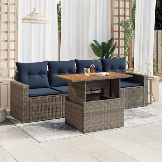 vidaXL 5-delssofasæt med hynder i grå polyrattan