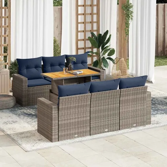 vidaXL 7-delsofaesæt med hynder i polyrattan grå