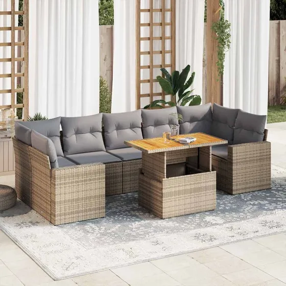 vidaXL 8-delssofasæt med hynder polyrattan beige