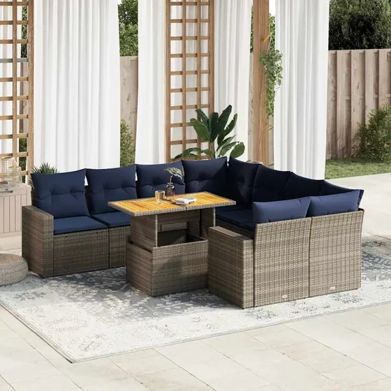 vidaXL 9-delssofasæt med hynder i polyrattan grå