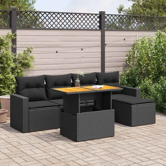 vidaXL 6-deles havesofasæt med hynder i sort polyrattan