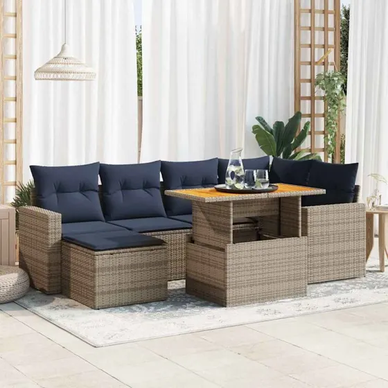 vidaXL 7-deles havesofa med hynder i polyrattan grå