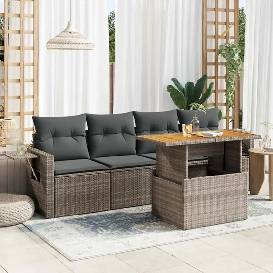 vidaXL 5-delssofasæt med hynder i grå polyrattan