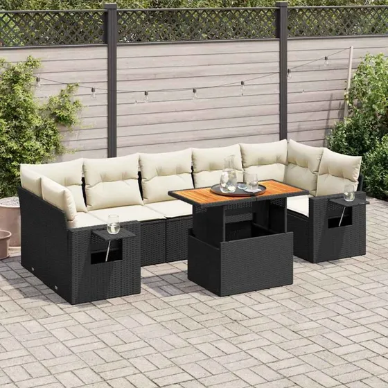 vidaXL 8-delssofasæt med hynder, polyrattan sort