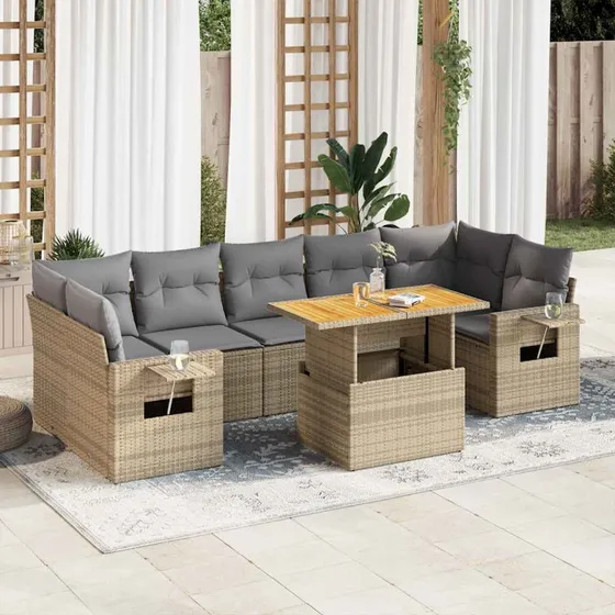 vidaXL 8-delers polyrattan havesofasæt med hynder, beige