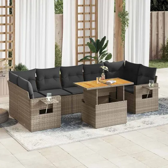 vidaXL 8-delssofasæt med hynder, polyrattan grå