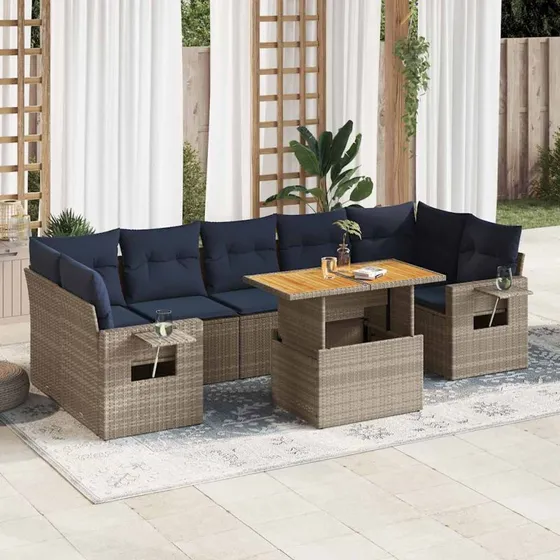 vidaXL 8-delers havesofasæt med hynder i polyrattan grå