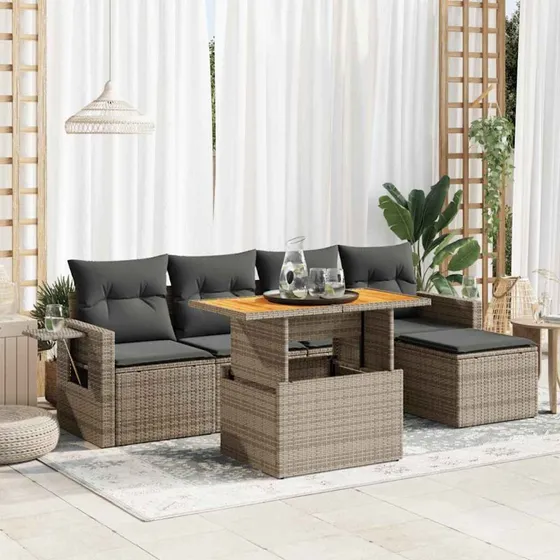 vidaXL 6-delssofasæt med hynder, polyrattan grå