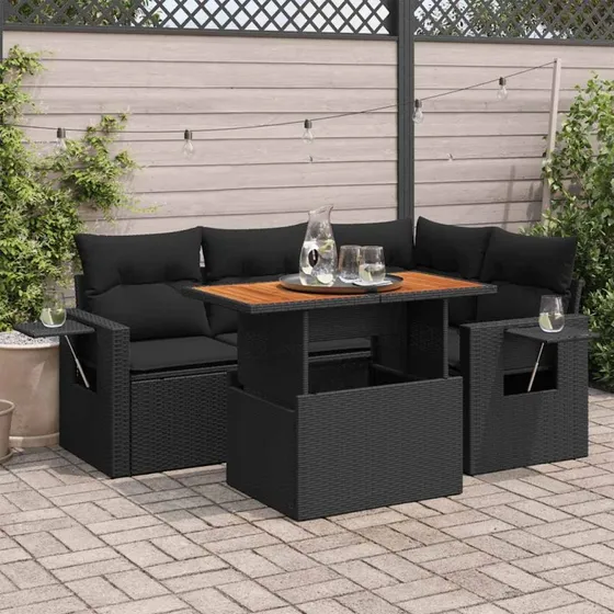 vidaXL 5-delssofasæt med hynder, polyrattan sort
