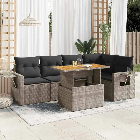 vidaXL 6-deligt havesofasæt med hynder i polyrattan grå