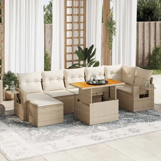 vidaXL 8-delers havesofasæt med polyrattan, beige