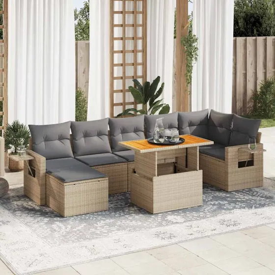 vidaXL 8-delssofasæt med hynder, polyrattan, beige