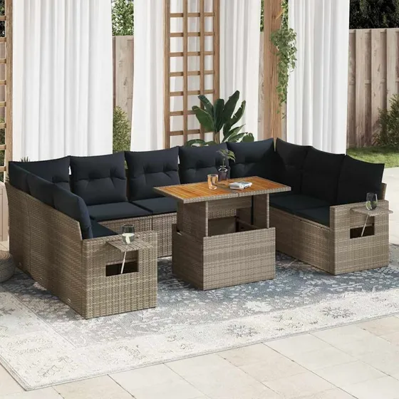 vidaXL 10-deligt havesofasæt med hynder i grå polyrattan