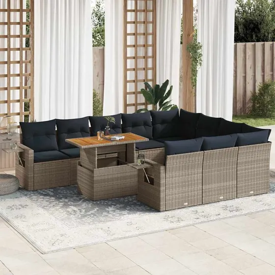vidaXL 11-deles loungesæt med hynder polyrattan grå