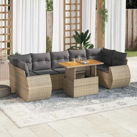 vidaXL 8-delssofasæt med hynder polyrattan beige