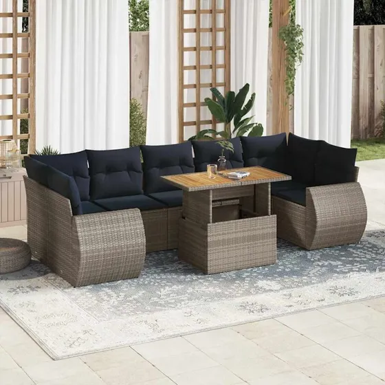 vidaXL 8-delssofasæt med hynder i polyrattan grå