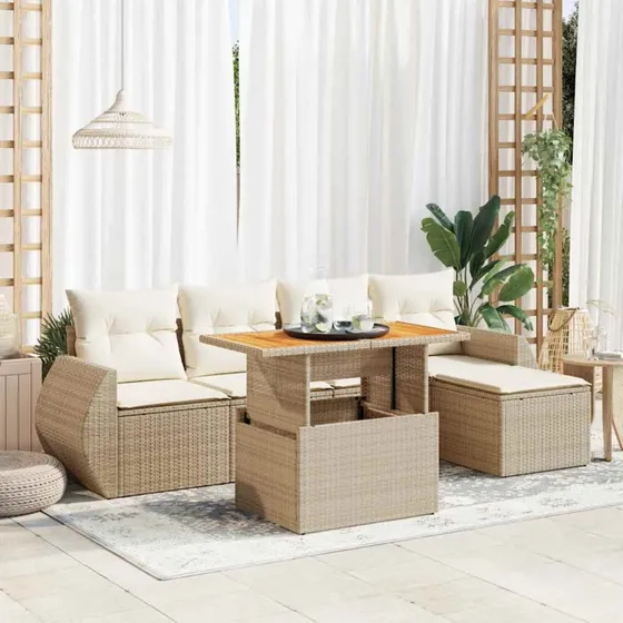 vidaXL 6-delssofasæt med hynder polyrattan beige