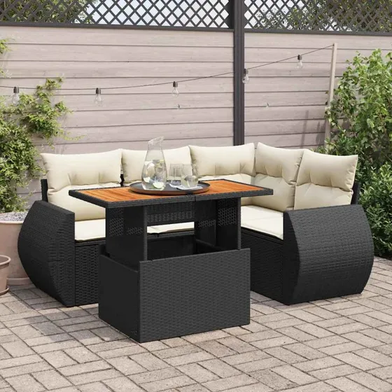 vidaXL 5-delssofasæt med hynder, polyrattan sort