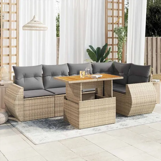 vidaXL 6-delsofasæt med hynder, polyrattan beige